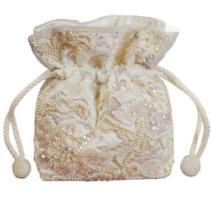Davids Bridal Ivory Bridal Pouch, Drawstring Closure, Thin Shoulder Strap